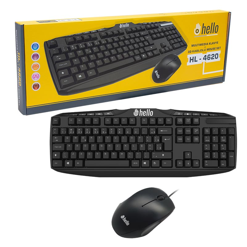 HELLO HL-4620 MULTİMEDIA KLAVYE + 3D MOUSE KABLOLU SET