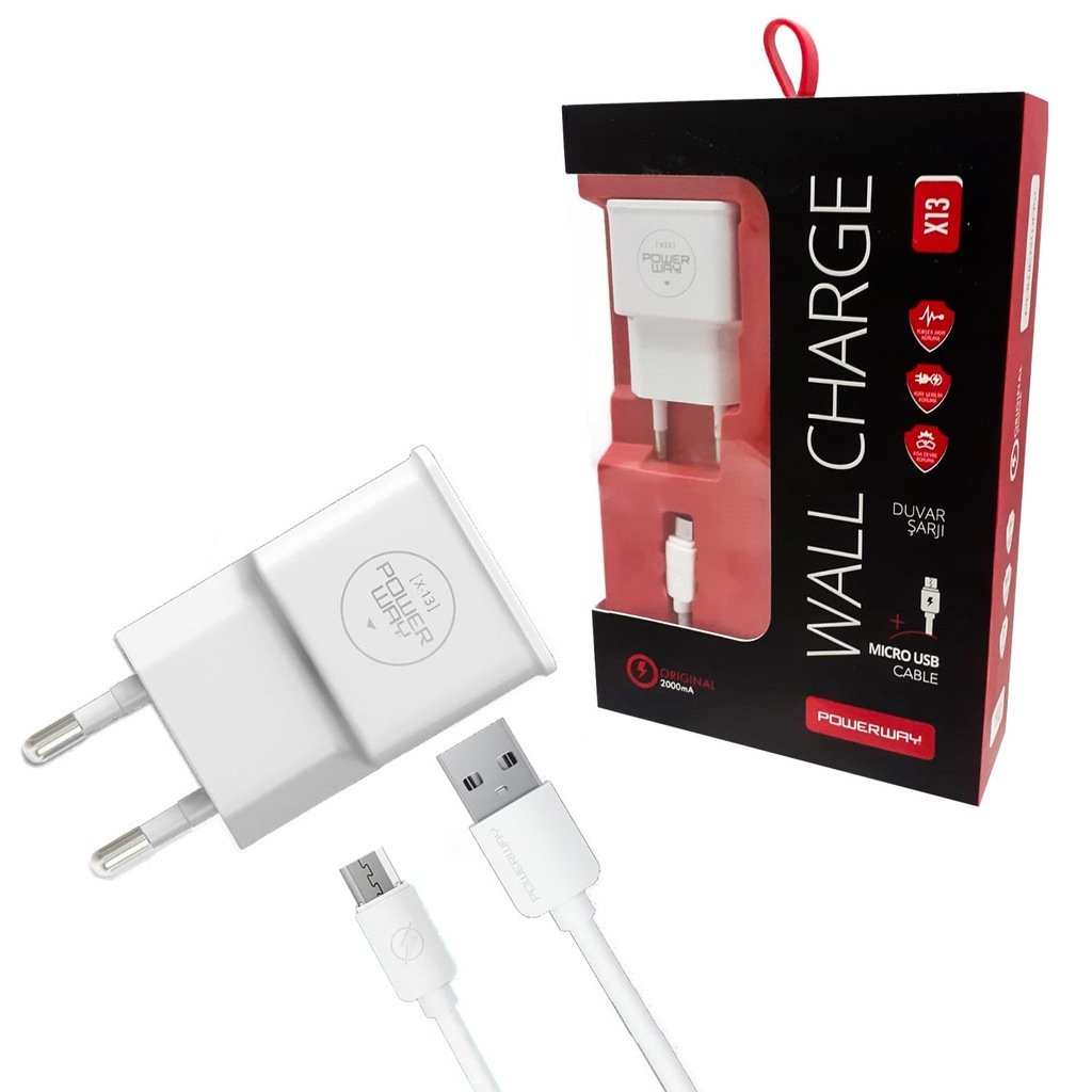 POWERWAY X13 MİCRO USB SARJ ALETİ DUVAR SARJI KIRMIZI