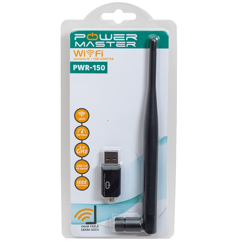 POWERMASTER PWR-150 150 MBPS USB KABLOSUZ ANTENLİ WİFİ ADAPTÖR 