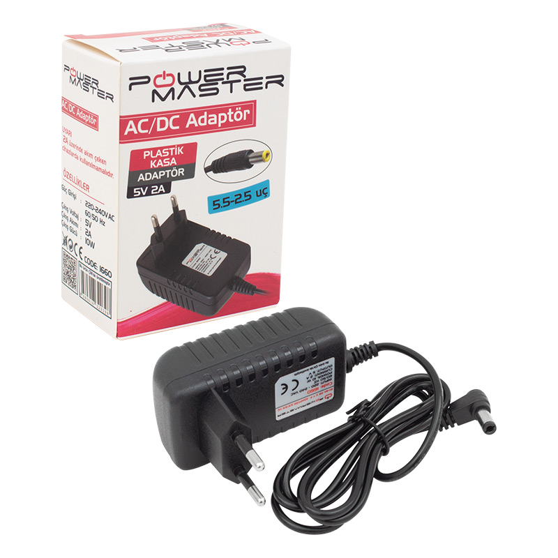 POWERMASTER PM-1660 5 VOLT- 2 AMPER -10 WATT 5.5*2.5 L UÇLU PRİZ TİPİ ADAPTÖR