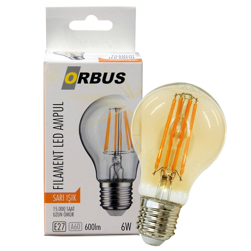 ORBUS ORB-F6W FILAMENT BULB A60 6 WATT E27 600 LMN AMBER SARI LED AMPUL