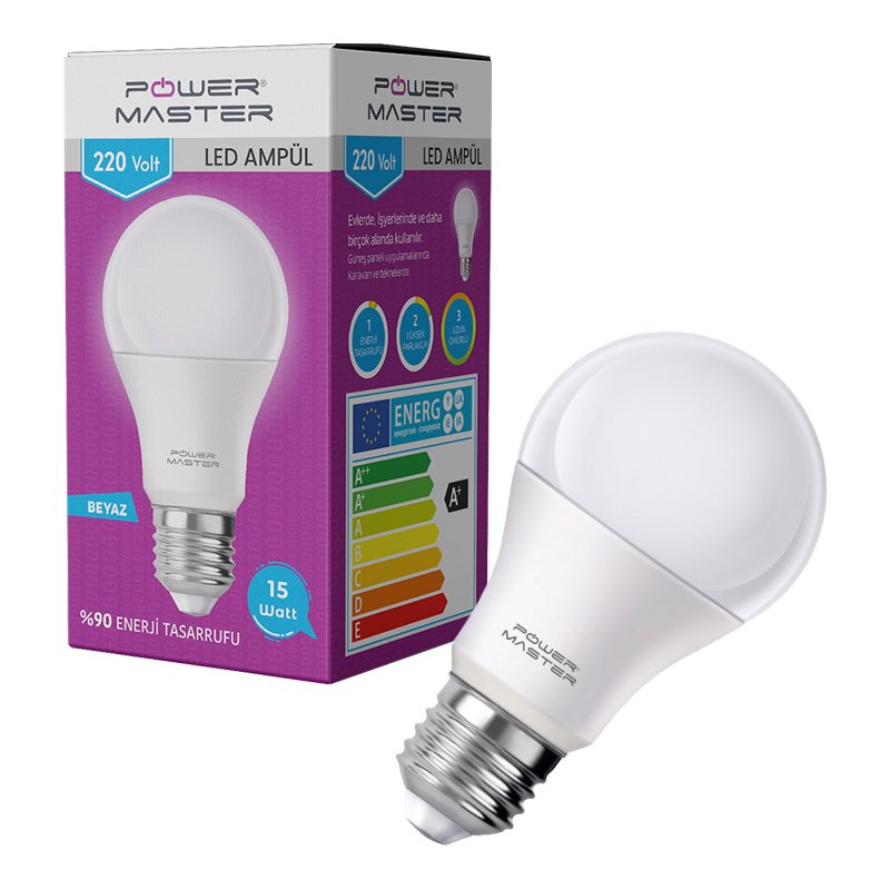 POWERMASTER PMLED-15 E27 1050LMN 15 WATT 220 VOLT 6500K BEYAZ LED AMPUL