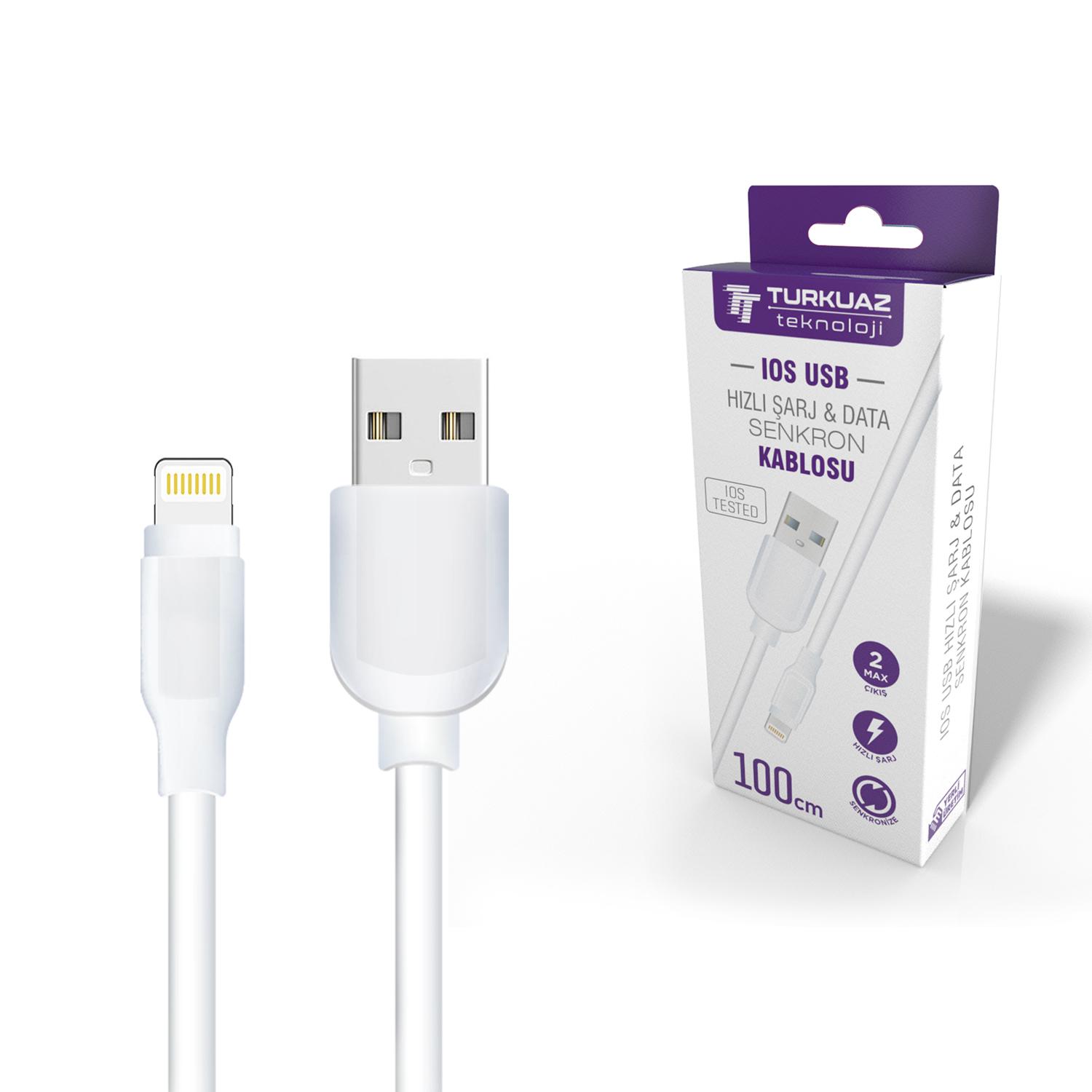 ŞARJ KABLOSU FAST IPHONE IOS 2A BEYAZ 1MT EKO TURKUAZ